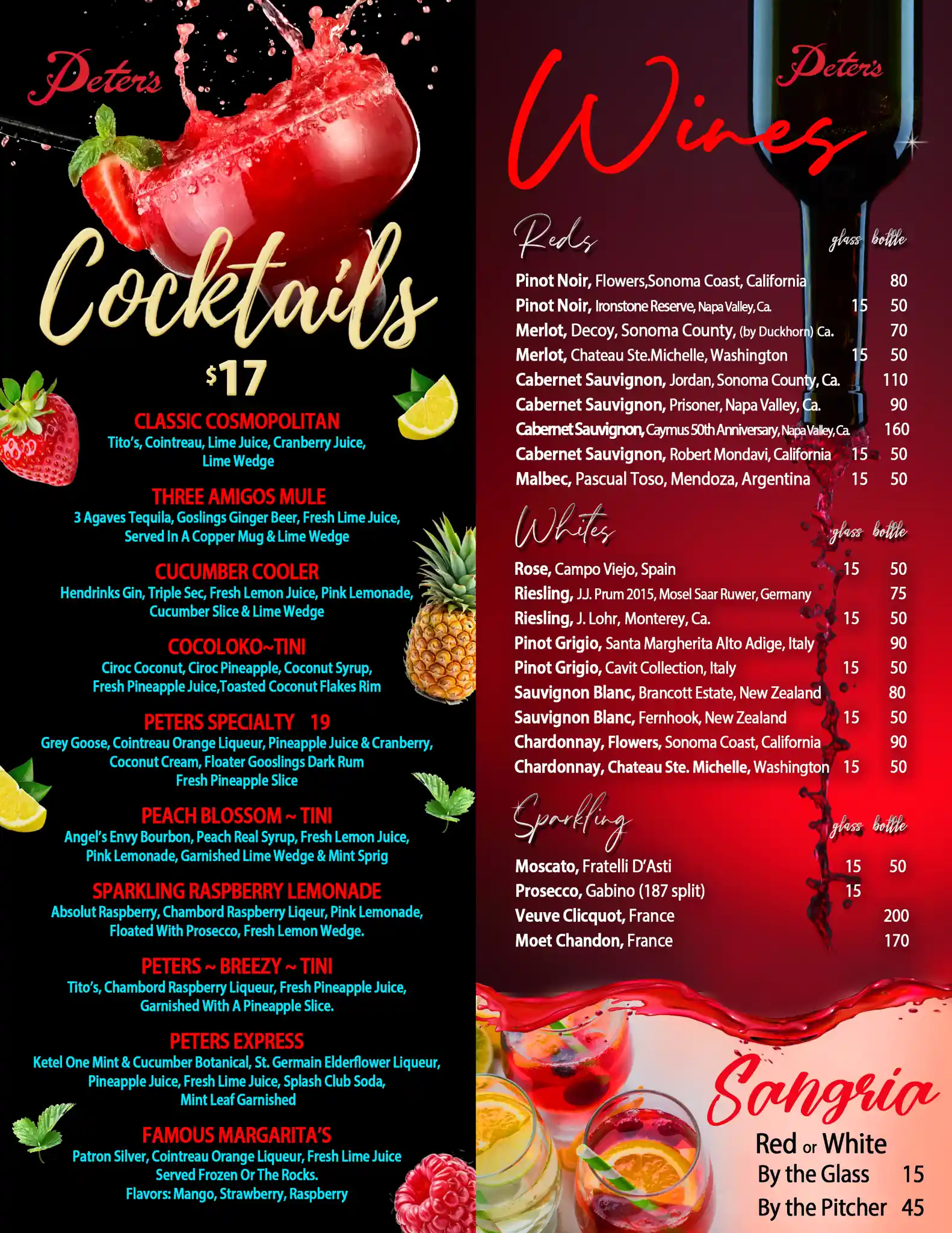 Peters Clam Bar Drinks Menu