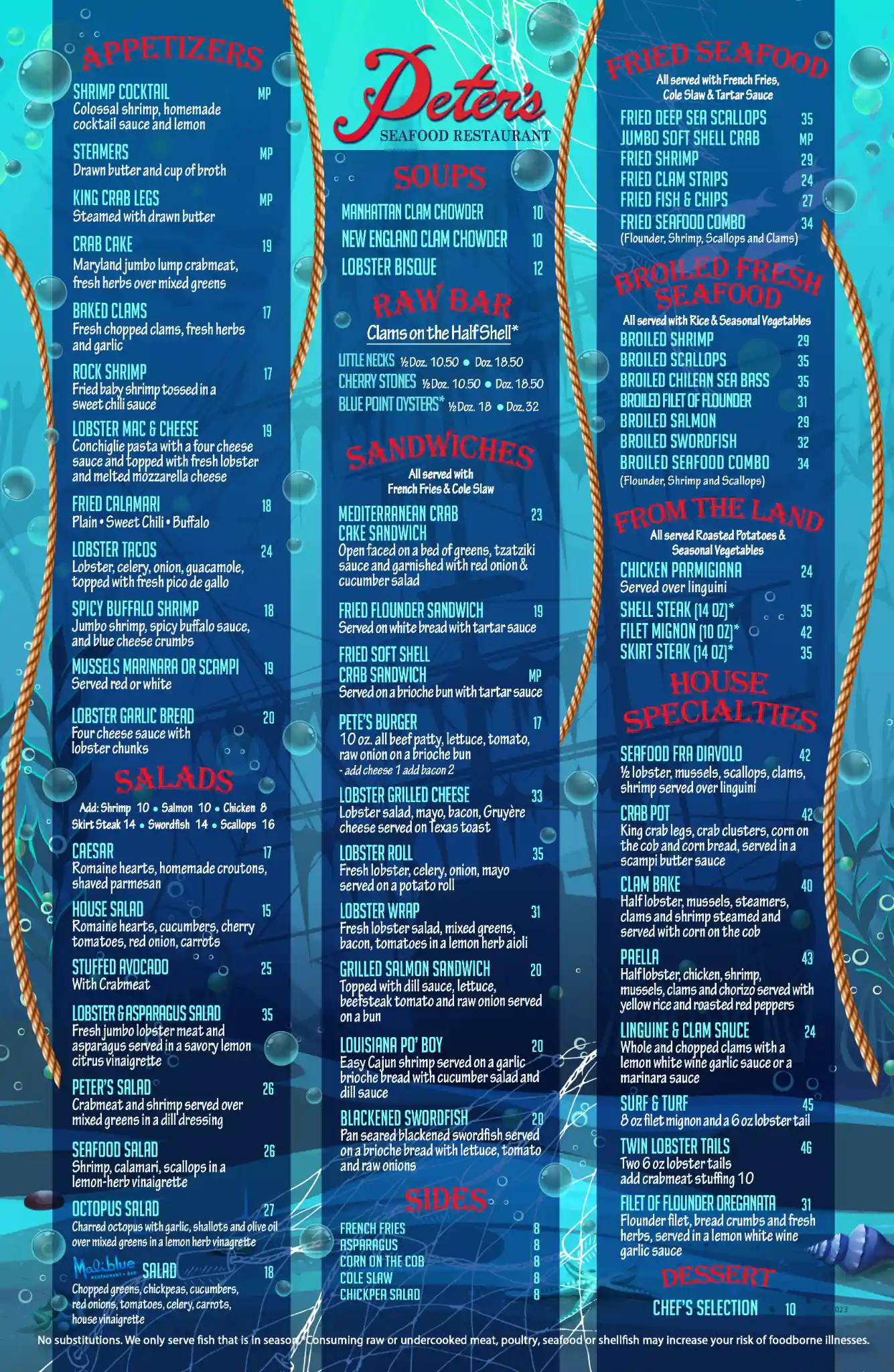 Peters Clam Bar Restaurant Menu