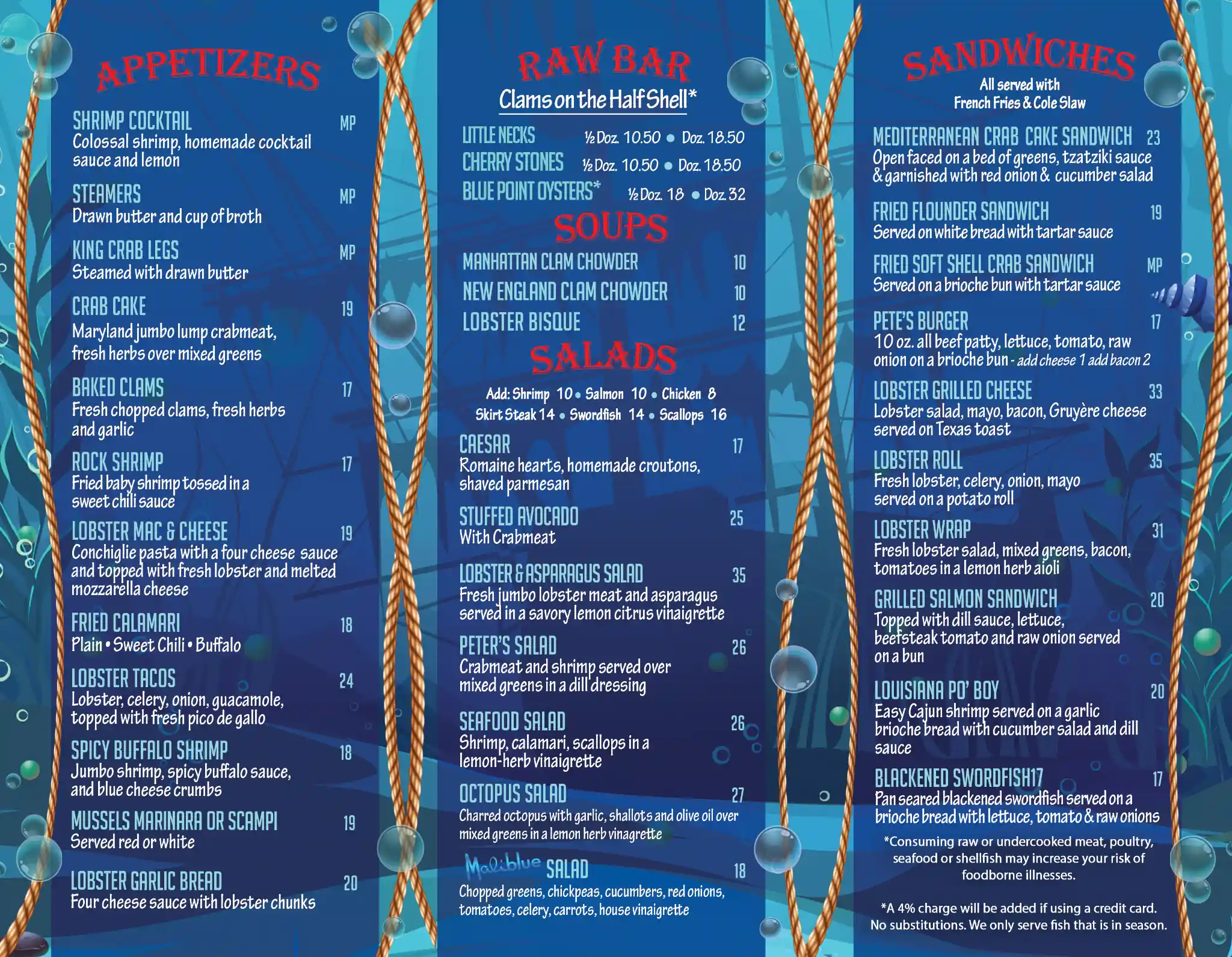 Peters Clam Bar Restaurant Menu, takeout