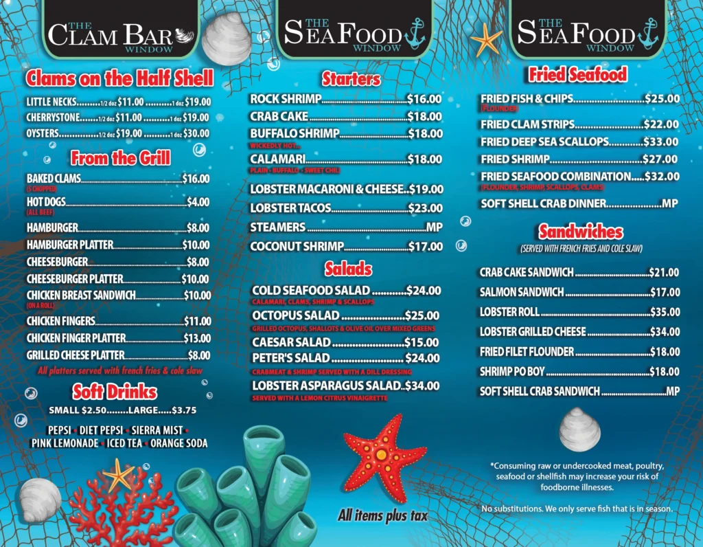 Peters Clam Bar Take Out Menu