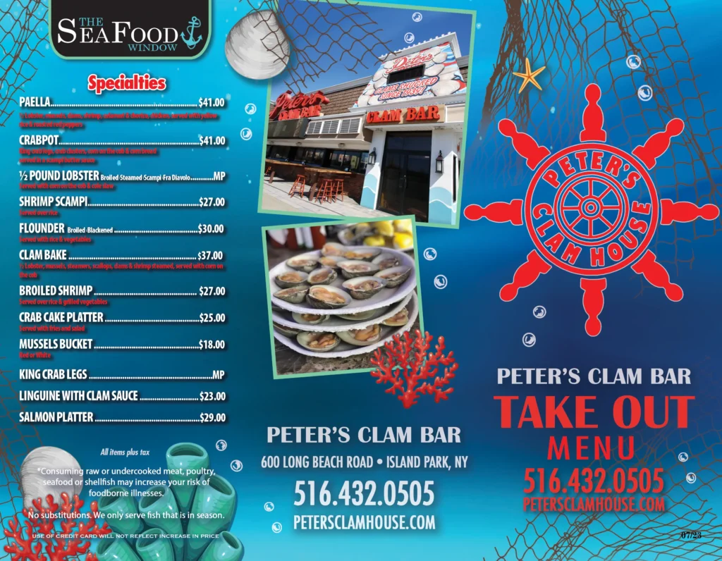 Peters Clam Bar Take Out Menu