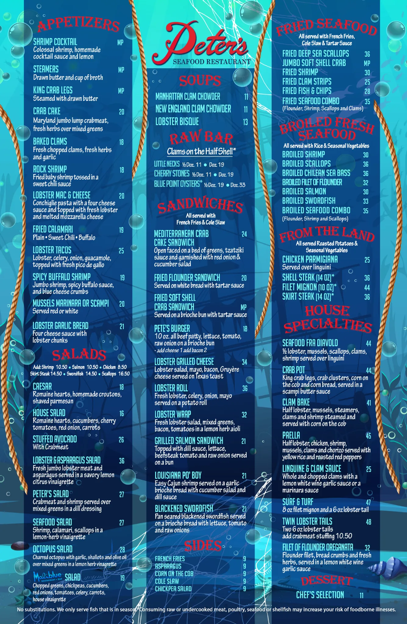Peters Clam Bar Restaurant Menu